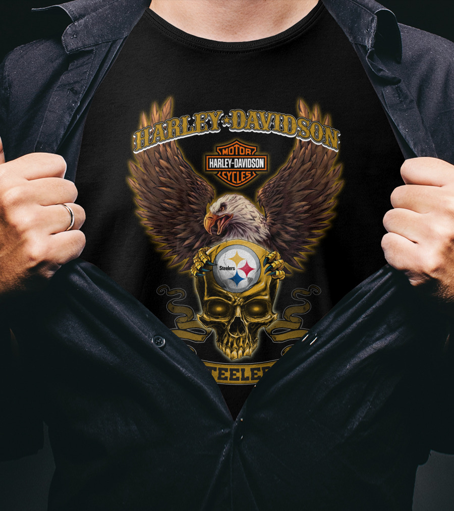 Harley Davidson Steelers Eagle Skull Logo Nfl Pittsburgh 0325 T-Shirt