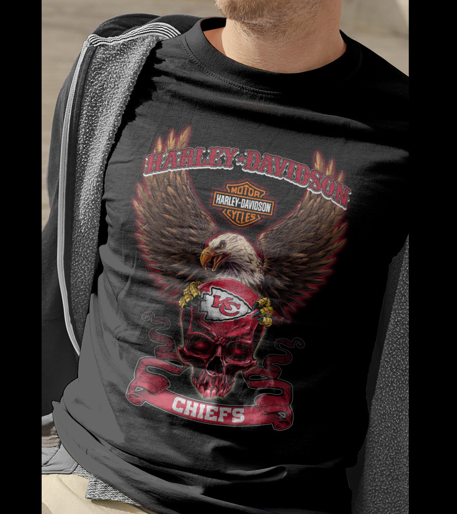Harley Davidson Motor Cycles Chiefs Kansas City Kc Skull Eagle 0325 T-Shirt
