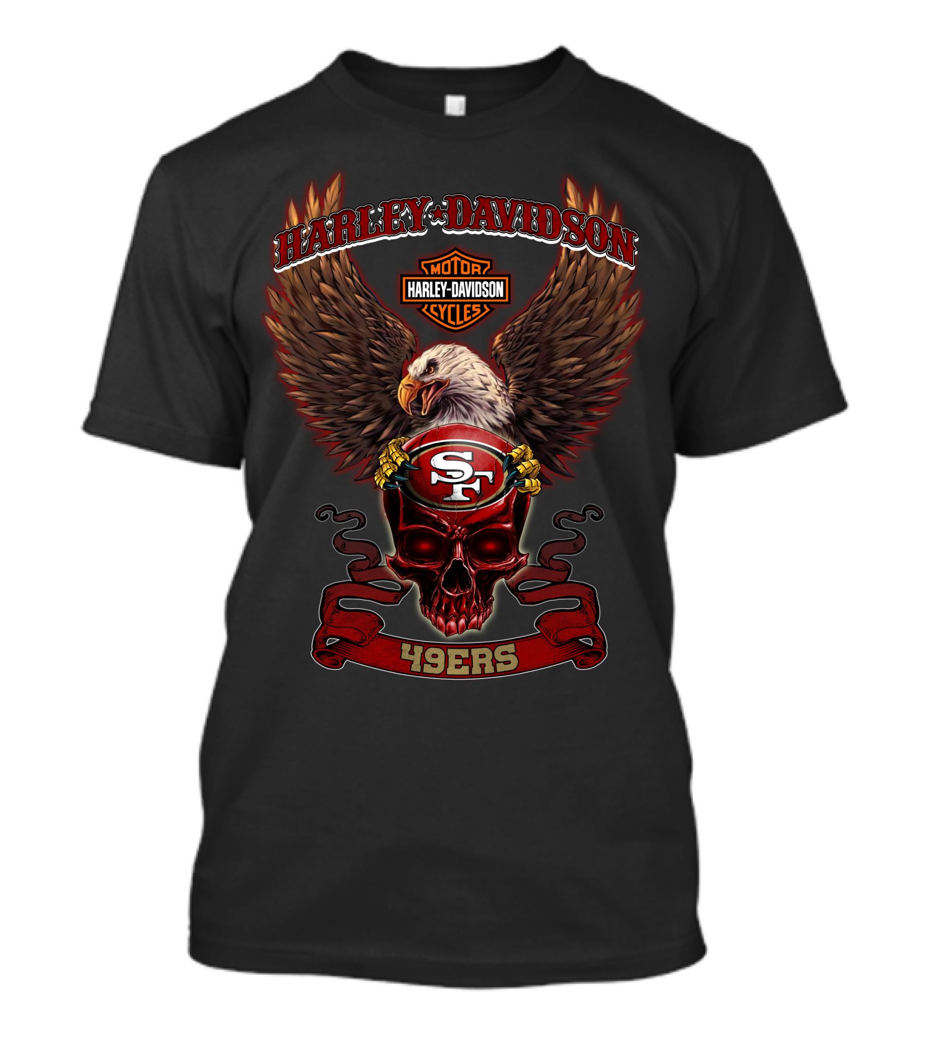 Harley Davidson Motor Cycles San Francisco 49ers Eagle Skull 49ers T-Shirt