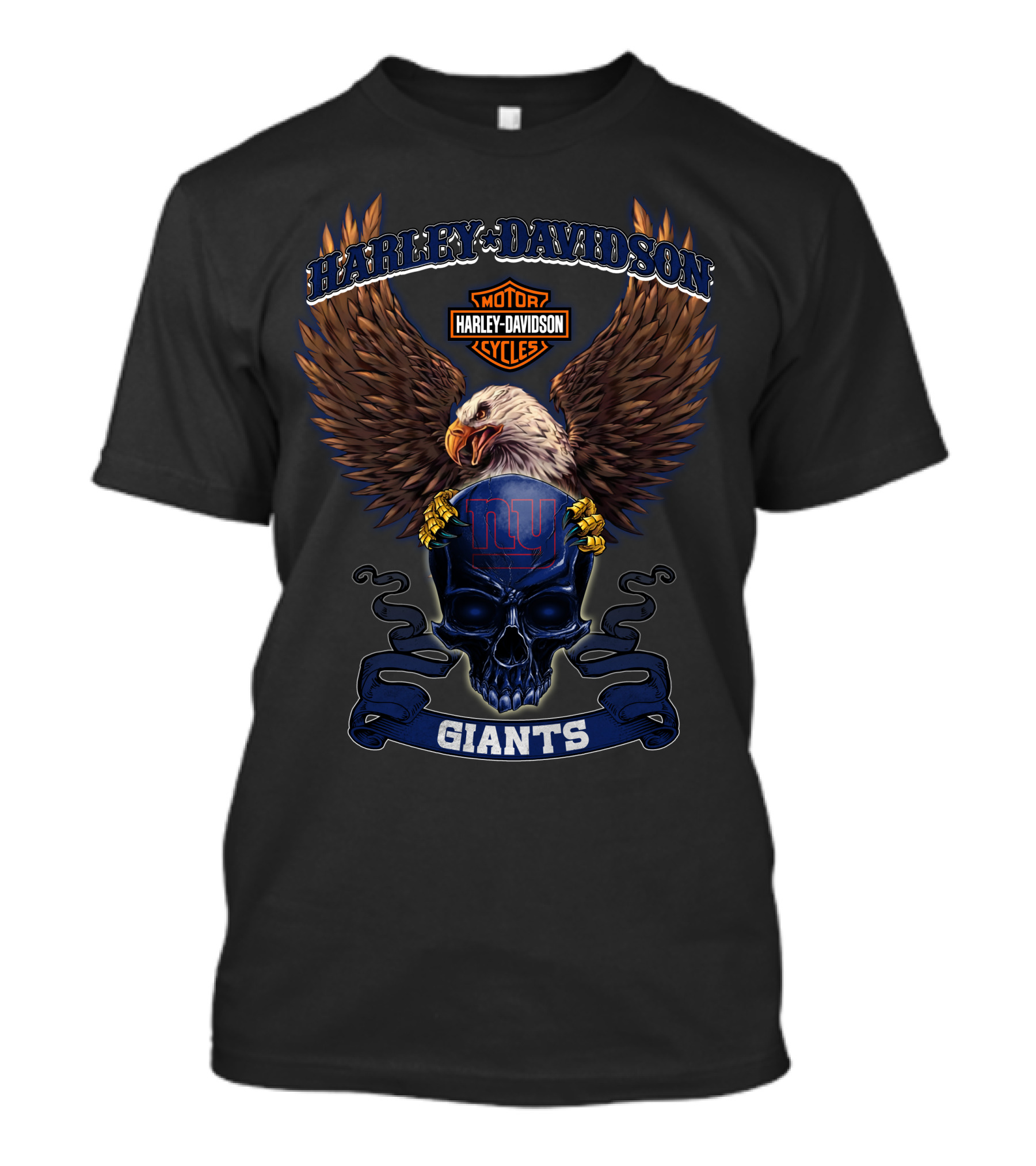 Harley Davidson Motor Cycles Ny Giants Eagles Skull T-Shirt