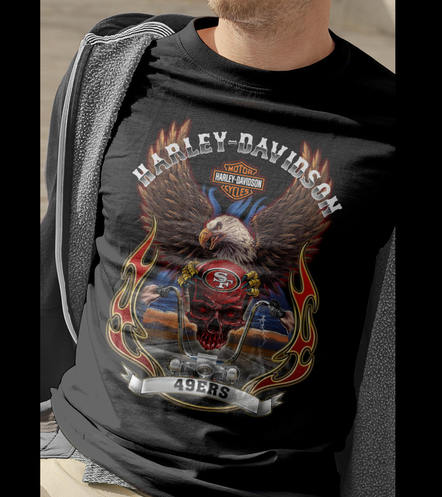 Harley Davidson Motorcycles San Francisco 49ers Eagle And Skull Nfl T-Shirt