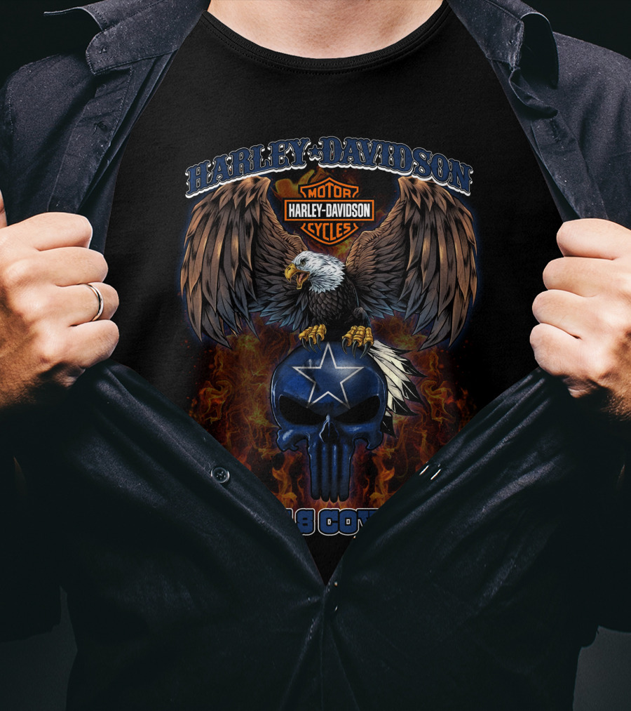 Dallas Cowboys Harley Davidson Eagle Skull Flame T-Shirt