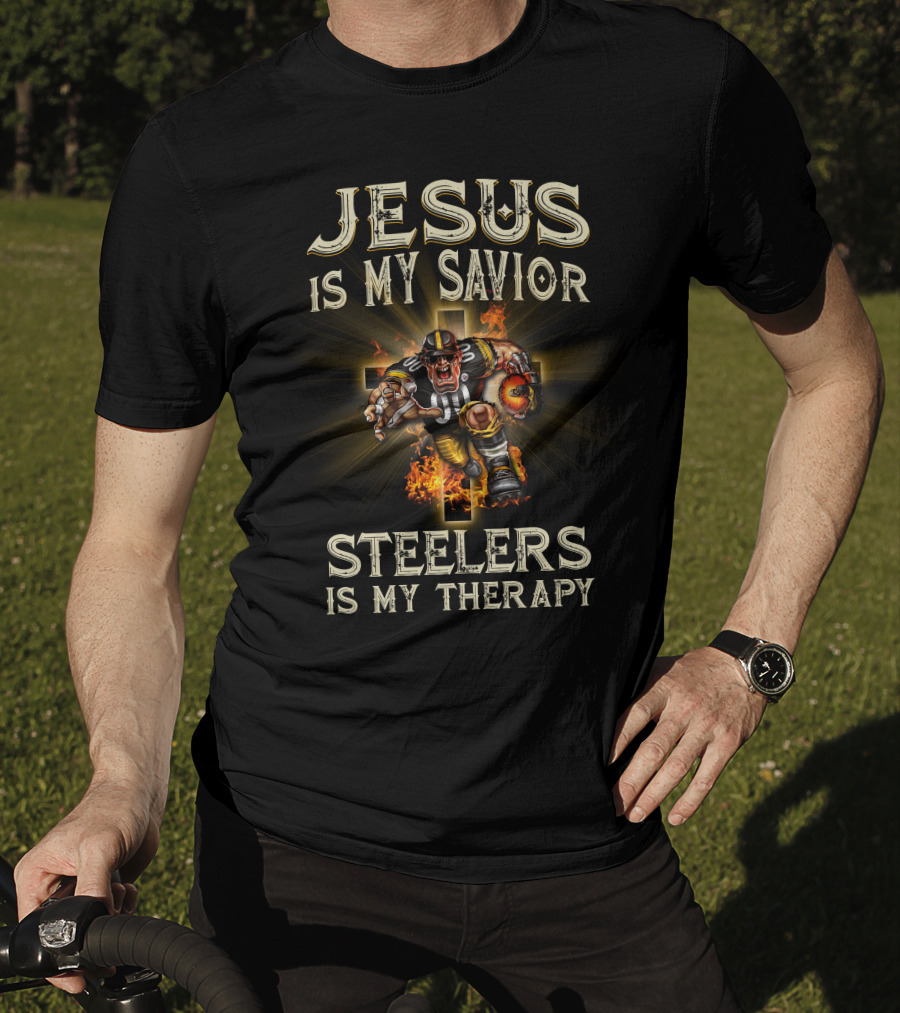 Jesus Is My Savior Steelers Is My Therapy Pittsburgh Steelers Nfl Mascot God T-Shirt