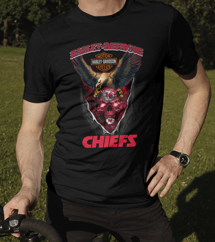 Harley Davidson Motor Cycles Chiefs Kansas City Nfl Eagles Skull T-Shirt