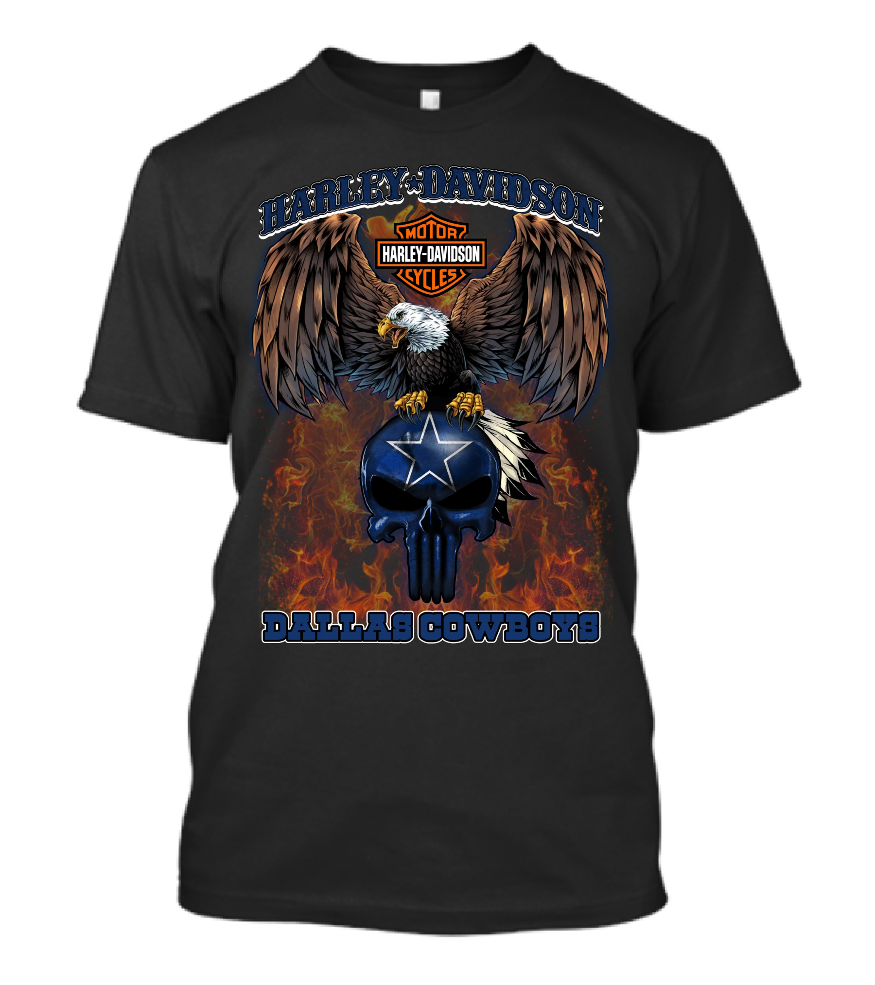 Harley Davidson Motor Cycles Eagle Skull Dallas Cowboys Nfl T-Shirt