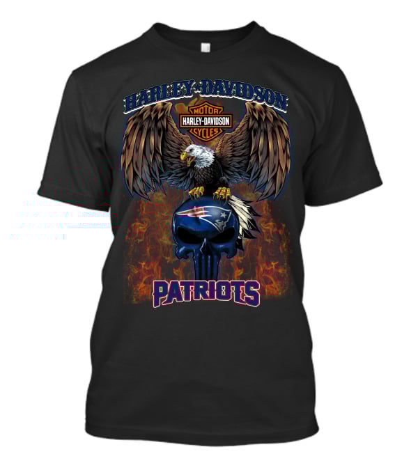 Harley Davidson New England Patriots Nfl Skull And Eagle T-Shirt