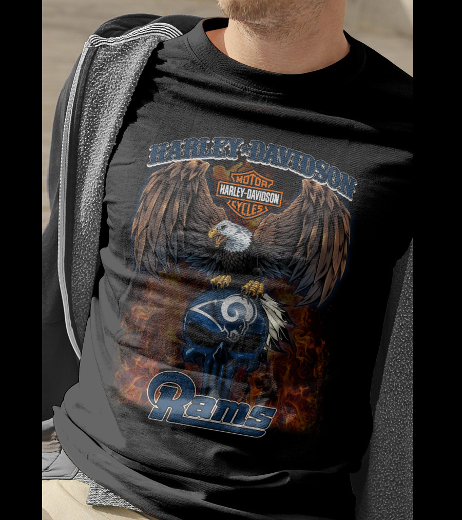 Harley Davidson Motor Cycles Rams Nfl T5M1 T-Shirt