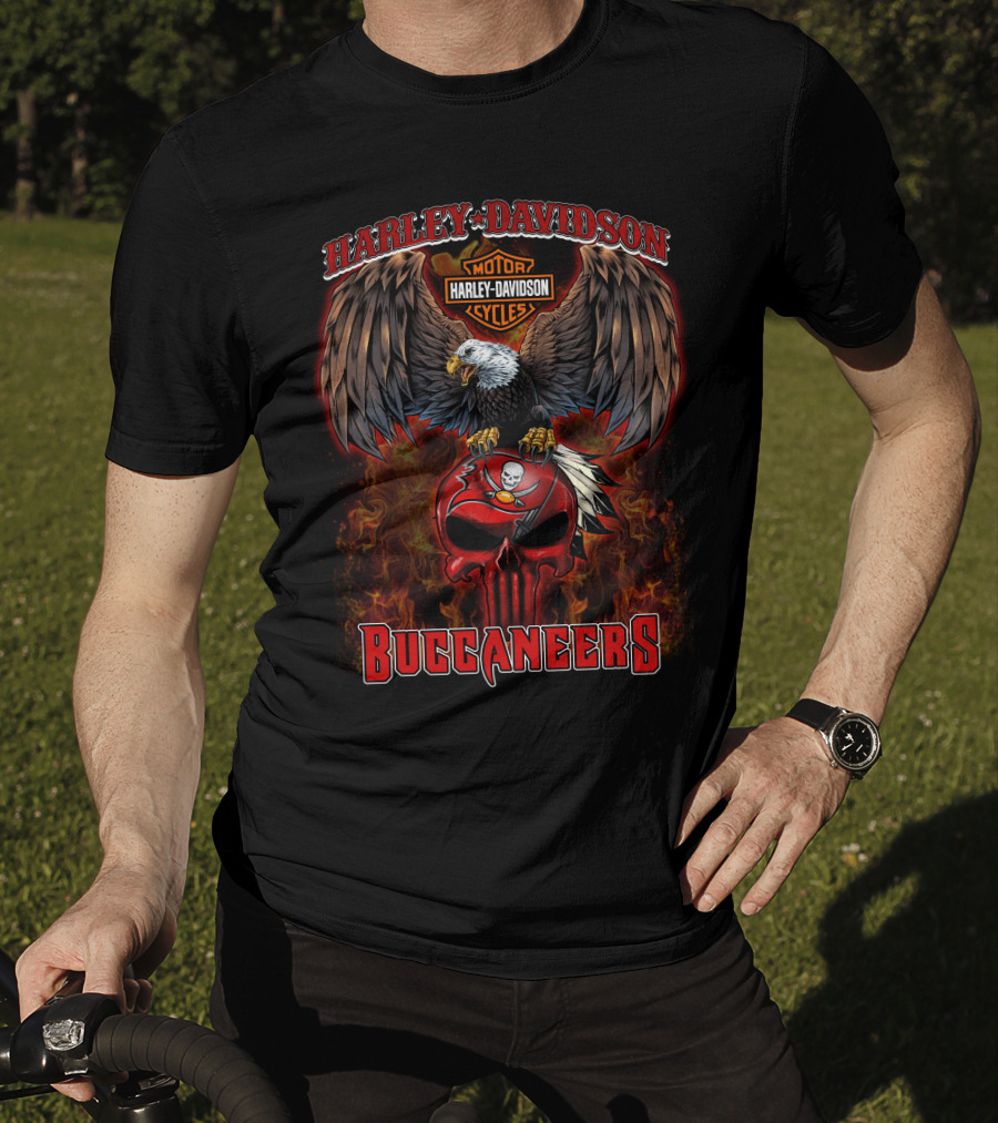 Harley Davidson Motor Cycles Eagle Skull Buccaneers Nfl T-Shirt