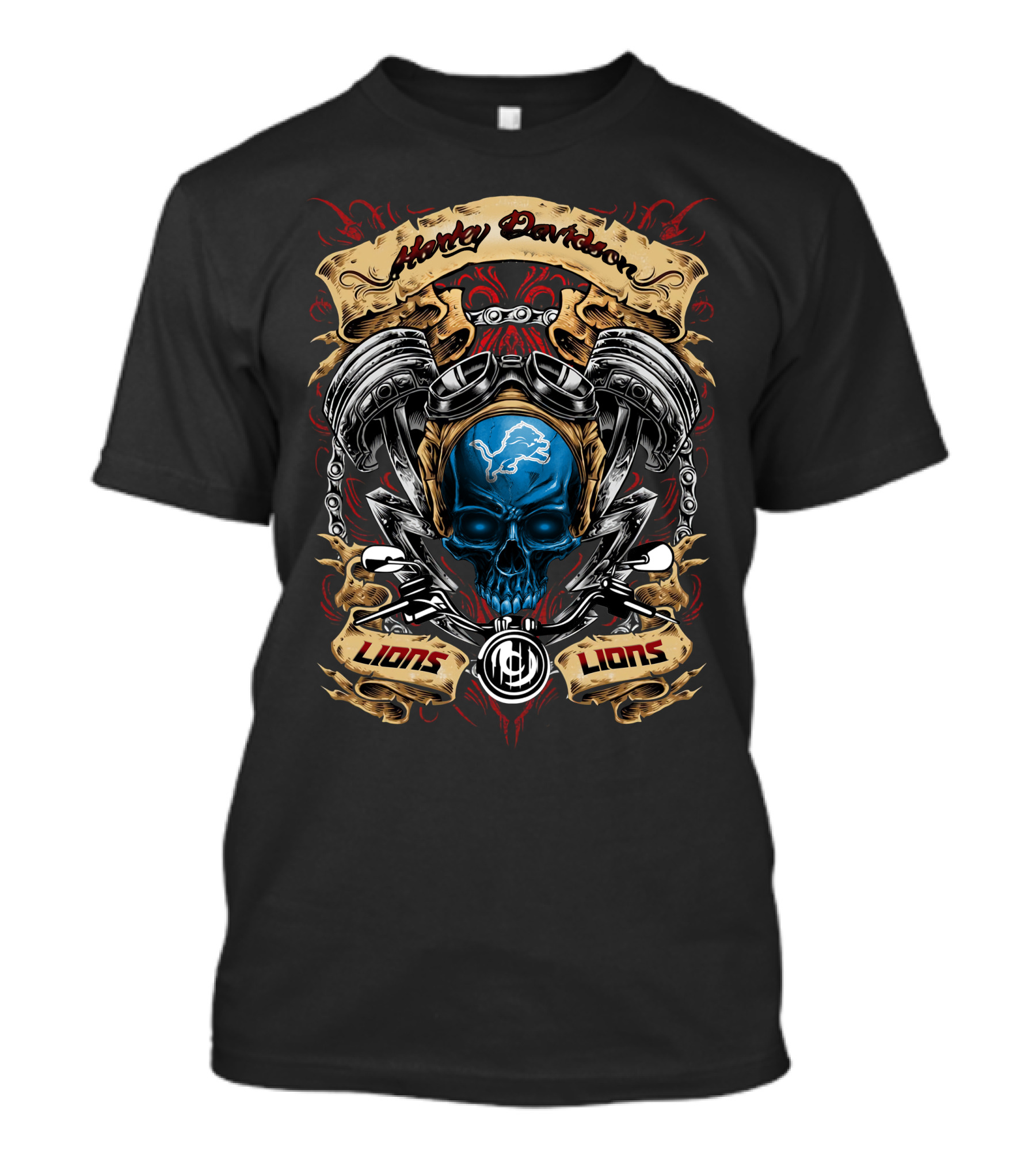 Harley Davidson Lions Detroit Lions Nfl Skull Engine T-Shirt