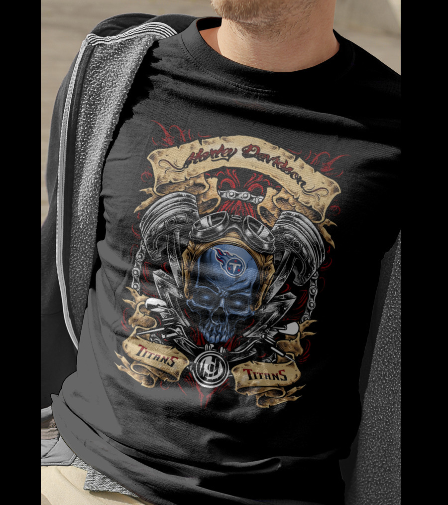Tennessee Titans Nfl Harley Davidson Skull Engine Titans T-Shirt