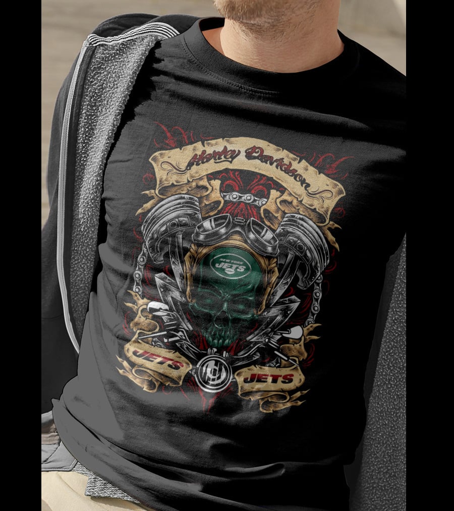 Harley Davidson New York Jets Nfl Skull Pistons Jets Jets T-Shirt