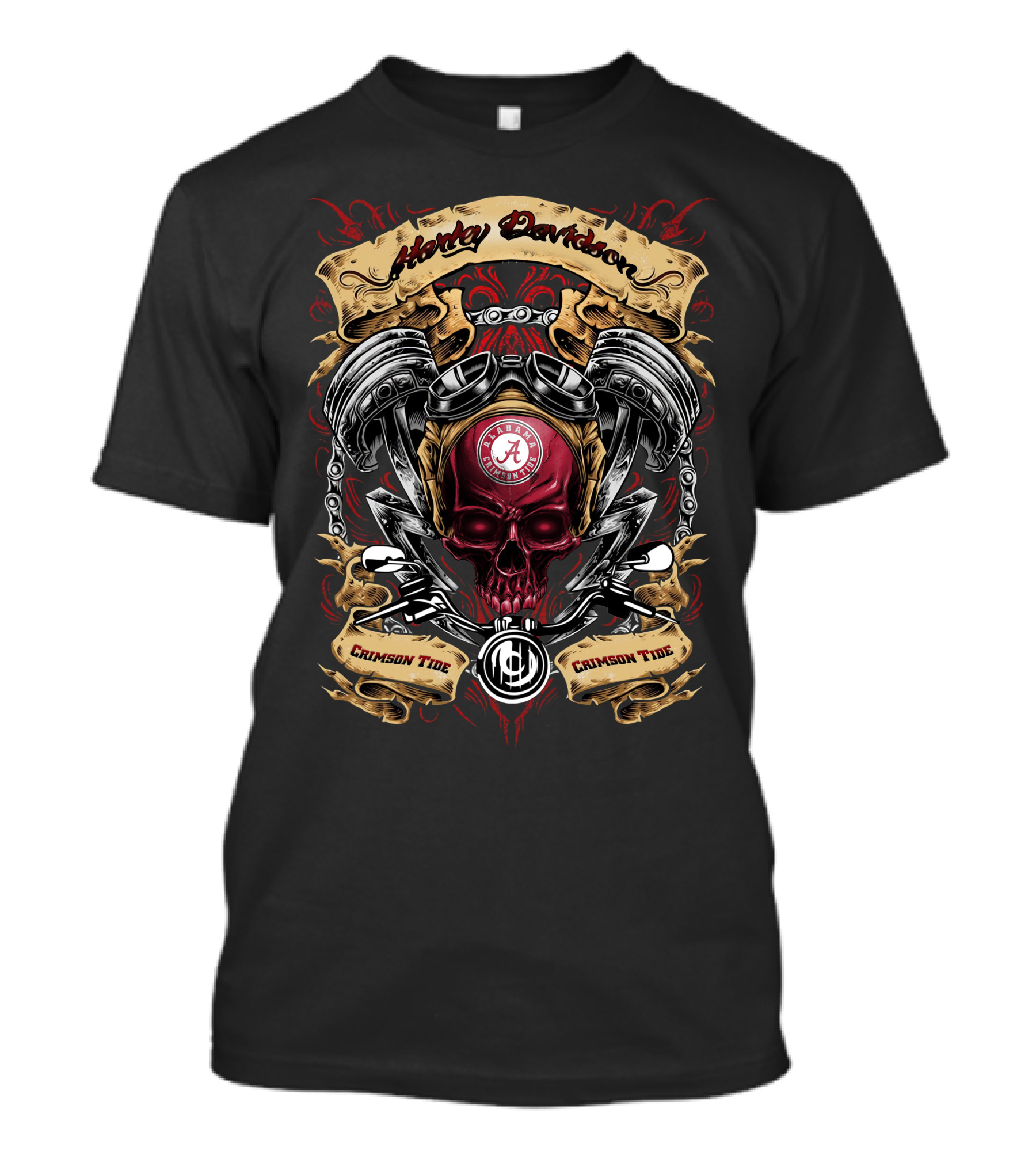 Harley Davidson Alabama Crimson Tide Ncaa Skull And Engine T-Shirt