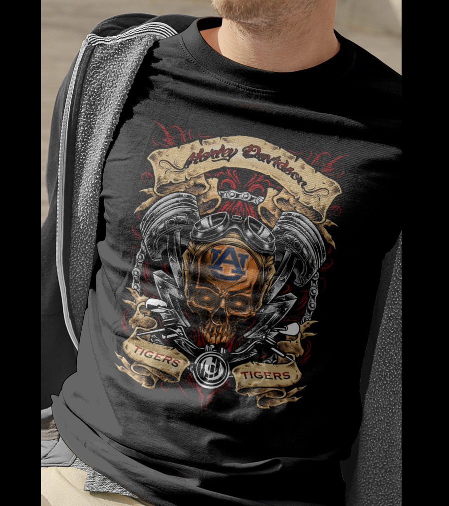 Harley Davidson Auburn Tigers Ncaa Skull And Engine T-Shirt