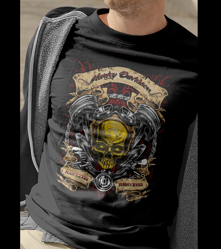 Harley Davidson Iowa Hawkeyes Ncaa Skull Design Hawkeyes T-Shirt
