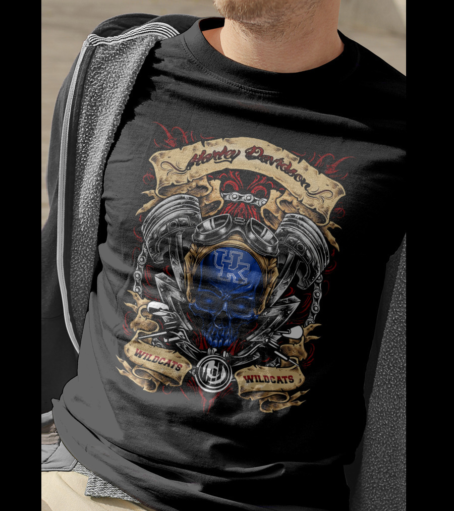 Harley Davidson Kentucky Wildcats Ncaa Skull Pistons Wildcat T-Shirt