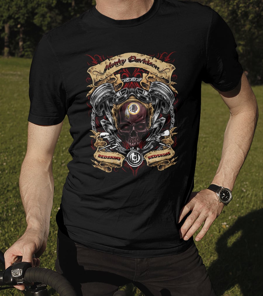 Harley Davidson Washington Redskins Motorcycle Skull T-Shirt