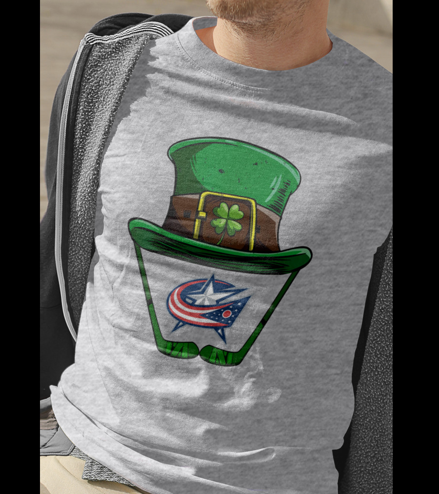 Columbus Blue Jackets St. Patrick's Day Shamrock Hat Hockey Sticks T-Shirt