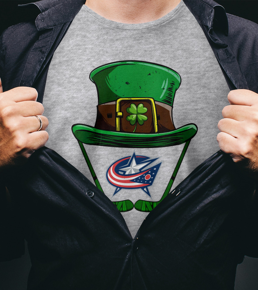 Columbus Blue Jackets St. Patrick's Day Shamrock Hat Hockey Sticks T-Shirt