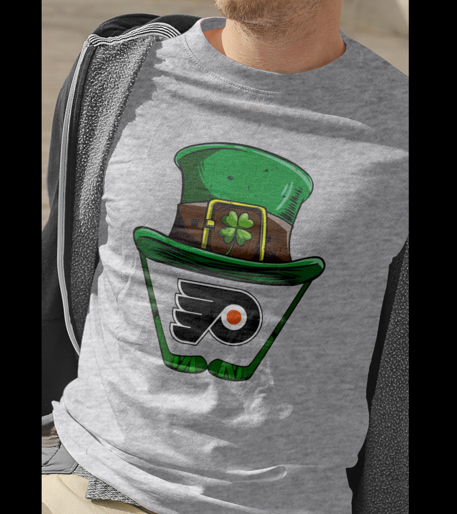 Philadelphia Flyers St. Patrick's Day Hockey Hat And Shamrock T-Shirt