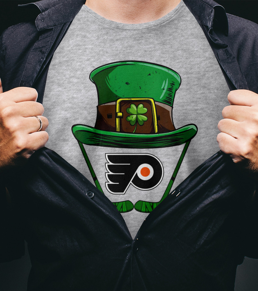 Philadelphia Flyers St. Patrick's Day Hockey Hat And Shamrock T-Shirt