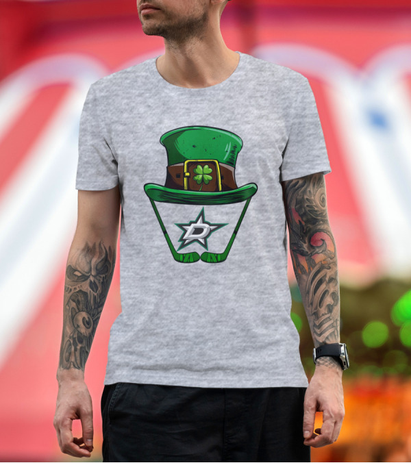 Premium T-Shirt: Dallas Stars Clover Hat with Hockey Sticks and Shamrock T-Shirt Dallas Stars Clover Hat with Hockey Sticks and Shamrock T-Shirt