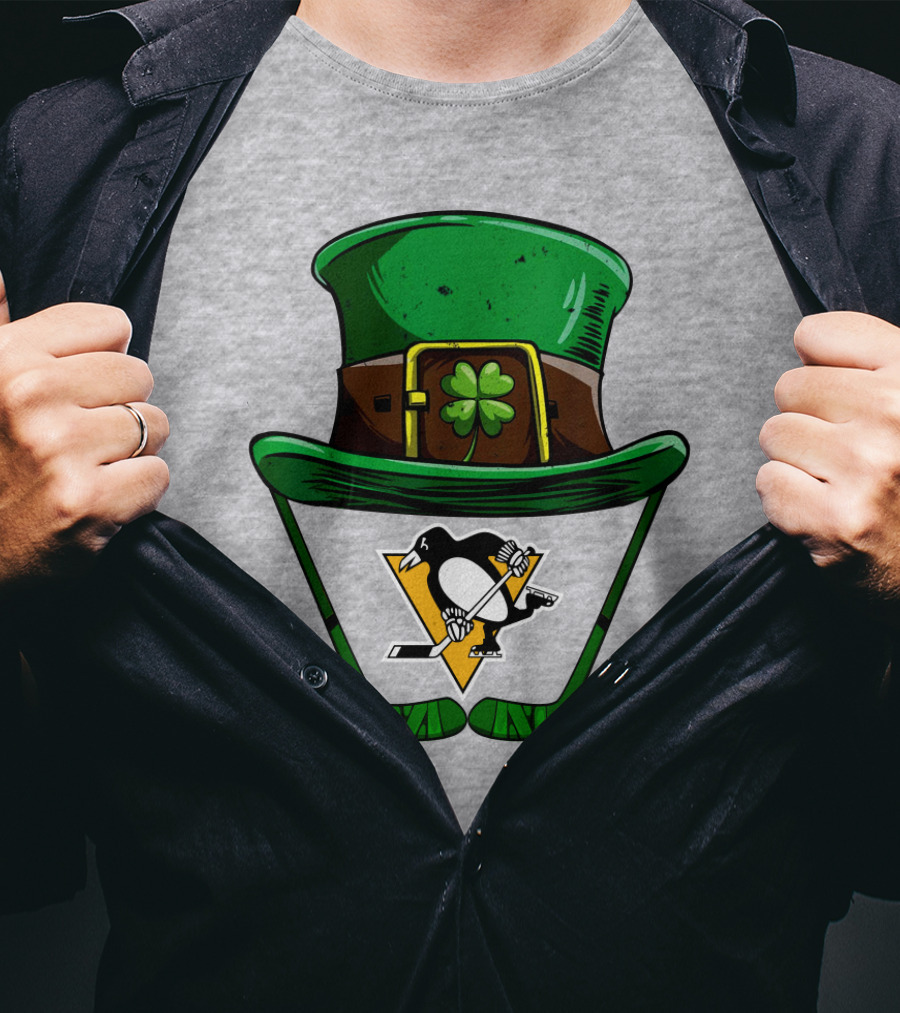 Pittsburgh Penguins St. Patrick's Day Shamrock Hat Hockey T-Shirt