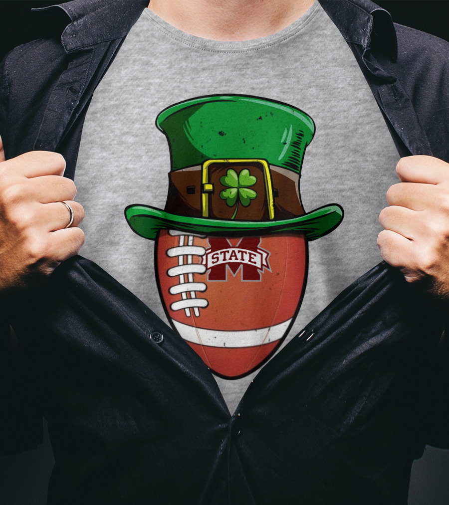 Mississippi State Bulldogs Football Leprechaun Hat Shamrock T-Shirt