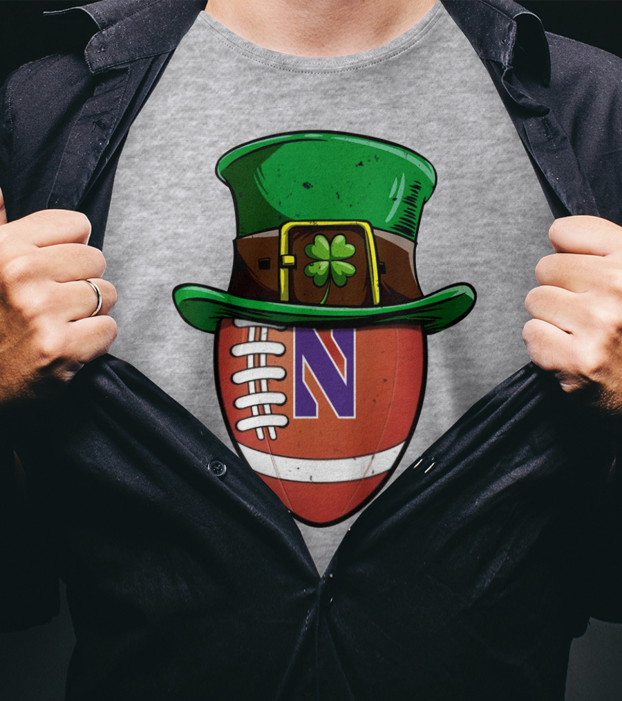 Northwestern Wildcats Football Shamrock Hat T-Shirt