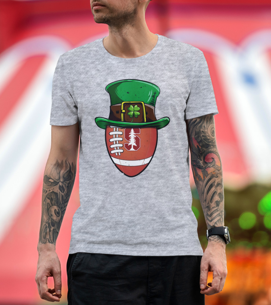 Stanford Cardinal Football St Patrick's Hat Clover Football T-Shirt