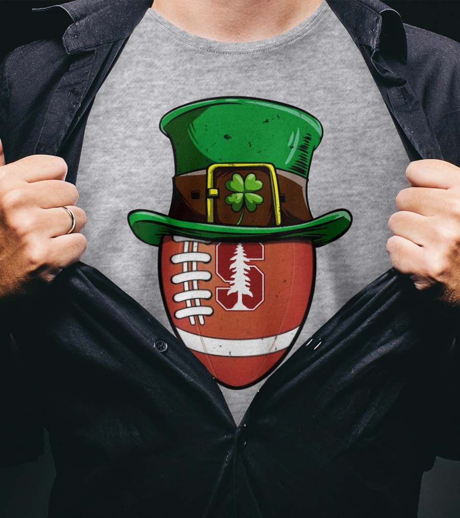 Stanford Cardinal Football St Patrick's Hat Clover Football T-Shirt