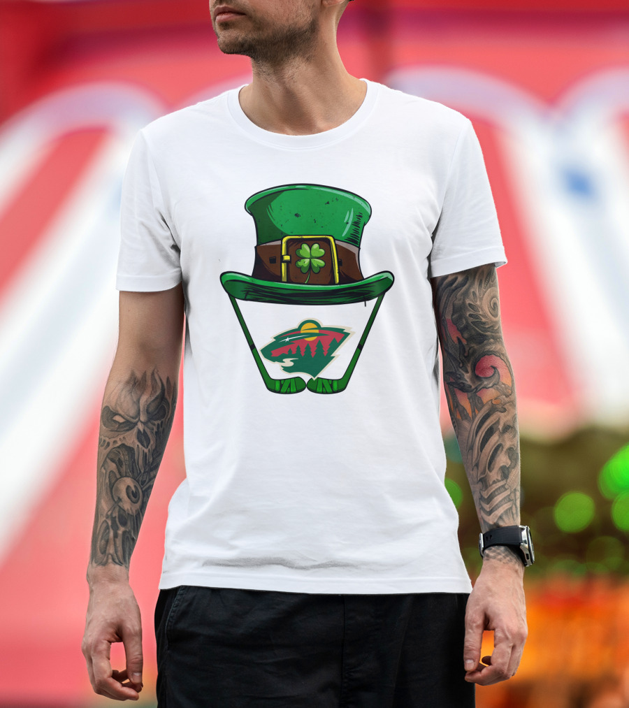Minnesota Wild St. Patrick's Day Hockey Shamrock Hat T-Shirt