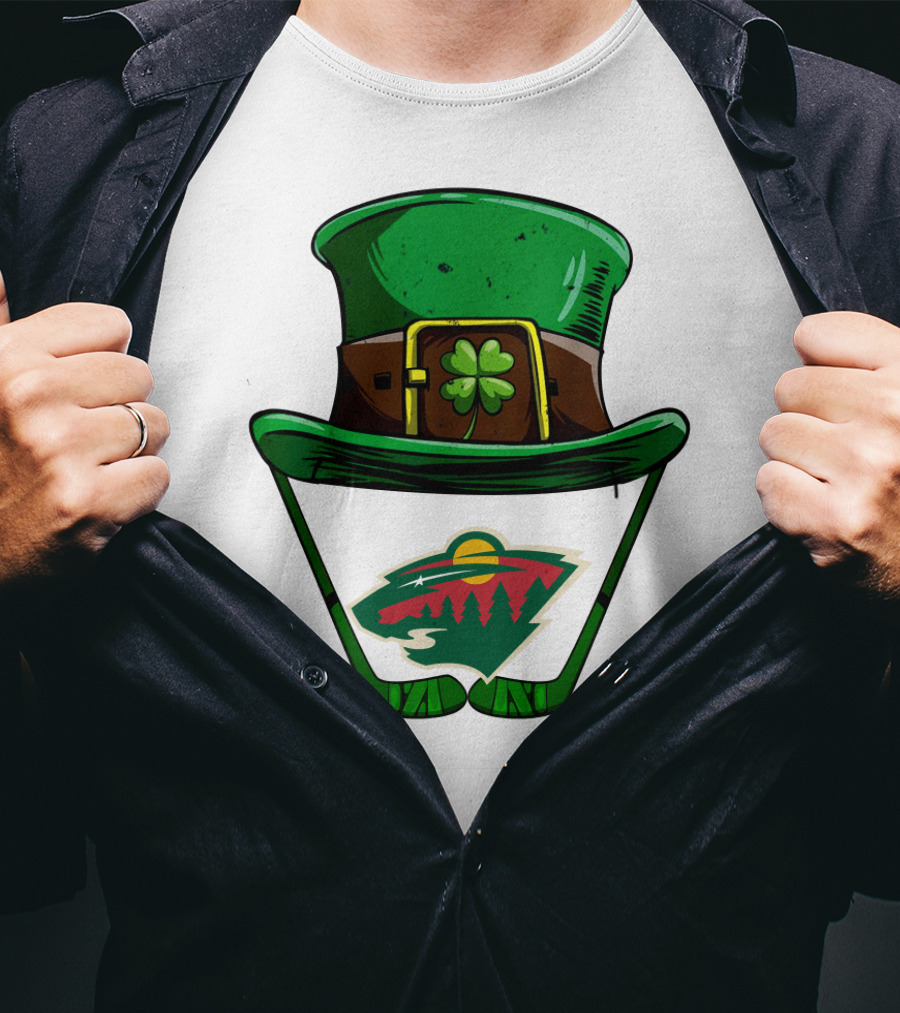 Minnesota Wild St. Patrick's Day Hockey Shamrock Hat T-Shirt