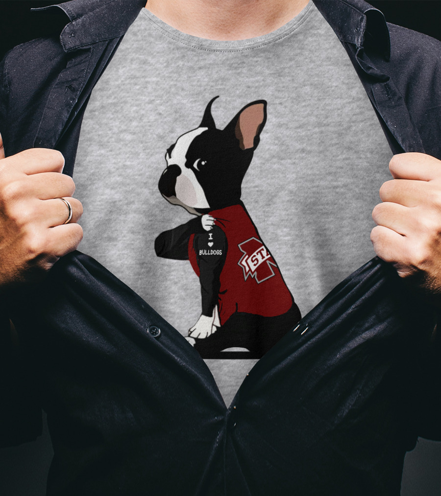 Mississippi State Bulldogs Love Boston Terrier In Jersey T-Shirt