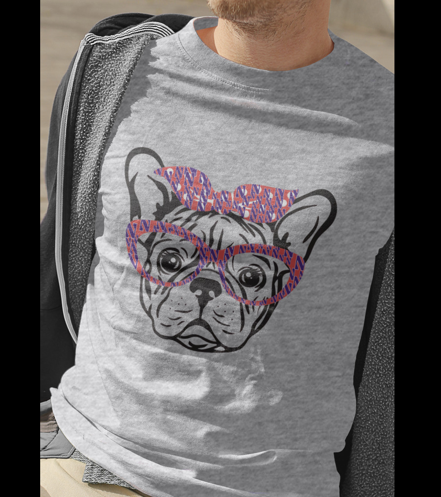 Bulldog With Northwestern Wildcats Pattern Glasses And Bow T-Shirt