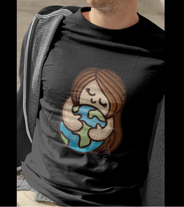 Keep Calm And Hug Earth Cute Cartoon Girl Embracing Globe T-Shirt