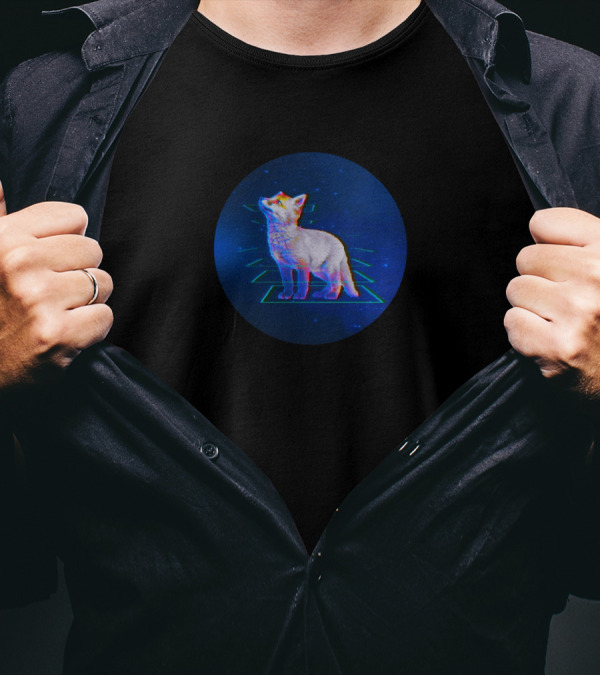Juvenile Hyperobject Glitchy Corgi In Geometric Galaxy Sphere T-Shirt