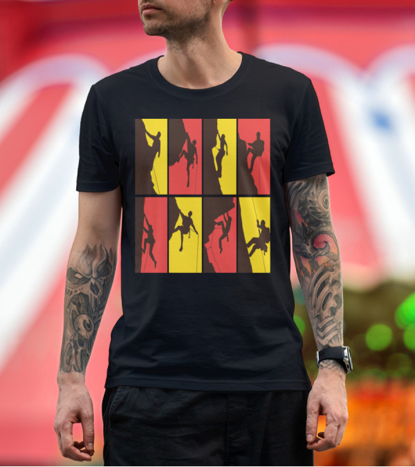 Premium T-Shirt: Mountain Climber Silhouette Panel Artwork Set T-Shirt Mountain Climber Silhouette Panel Artwork Set T-Shirt