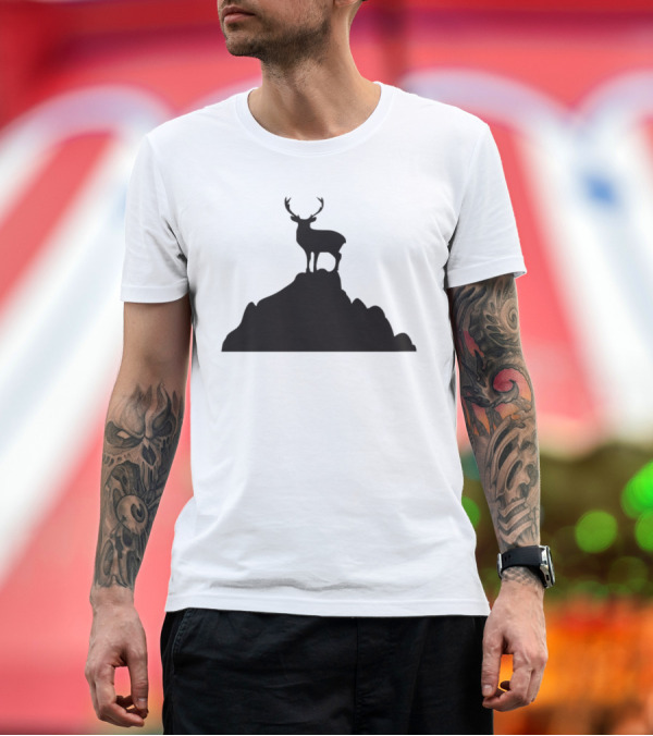 Premium T-Shirt: Deer Silhouette on Mountain Top Dark T-Shirt Deer Silhouette on Mountain Top Dark T-Shirt
