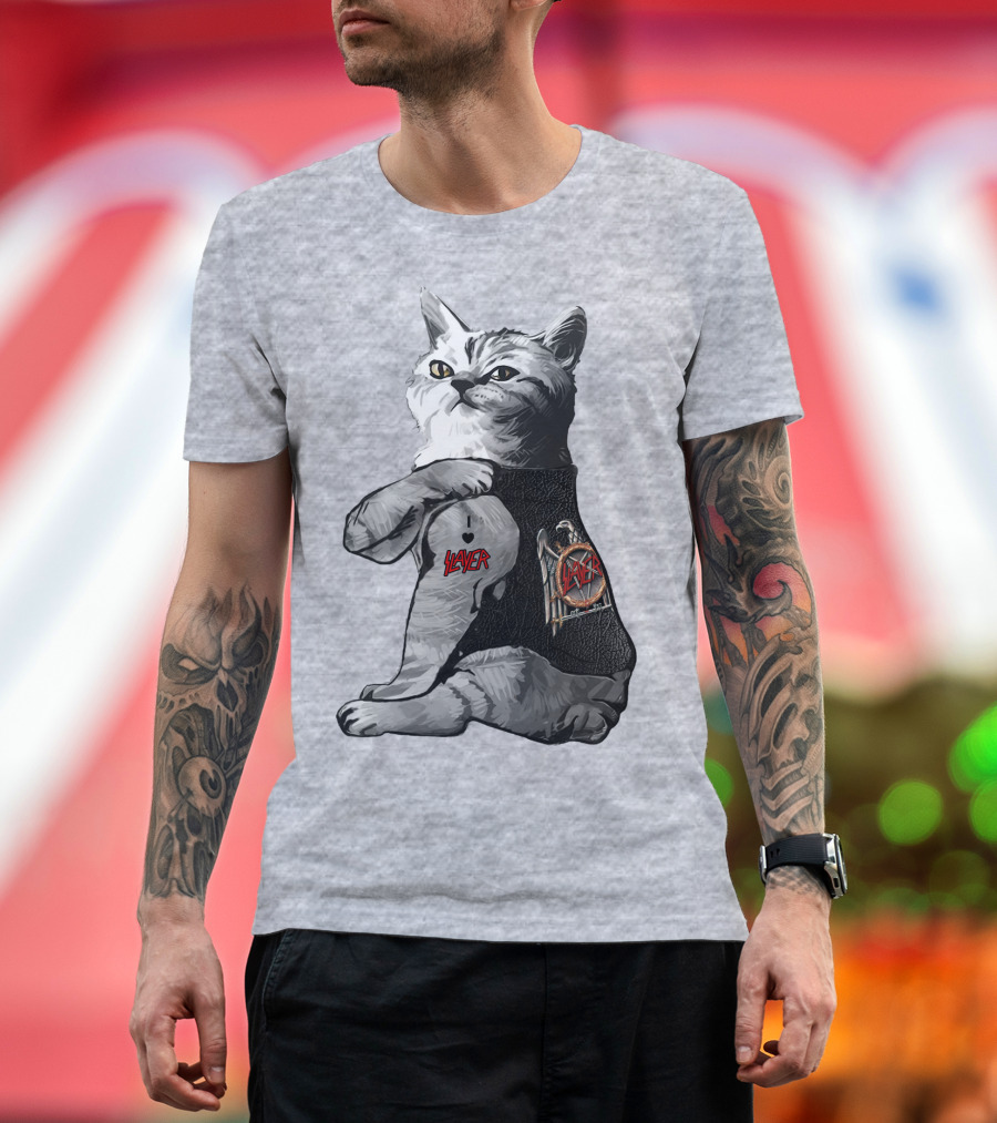 Cat Wearing Iconic Slayer Logo Vest T-Shirt