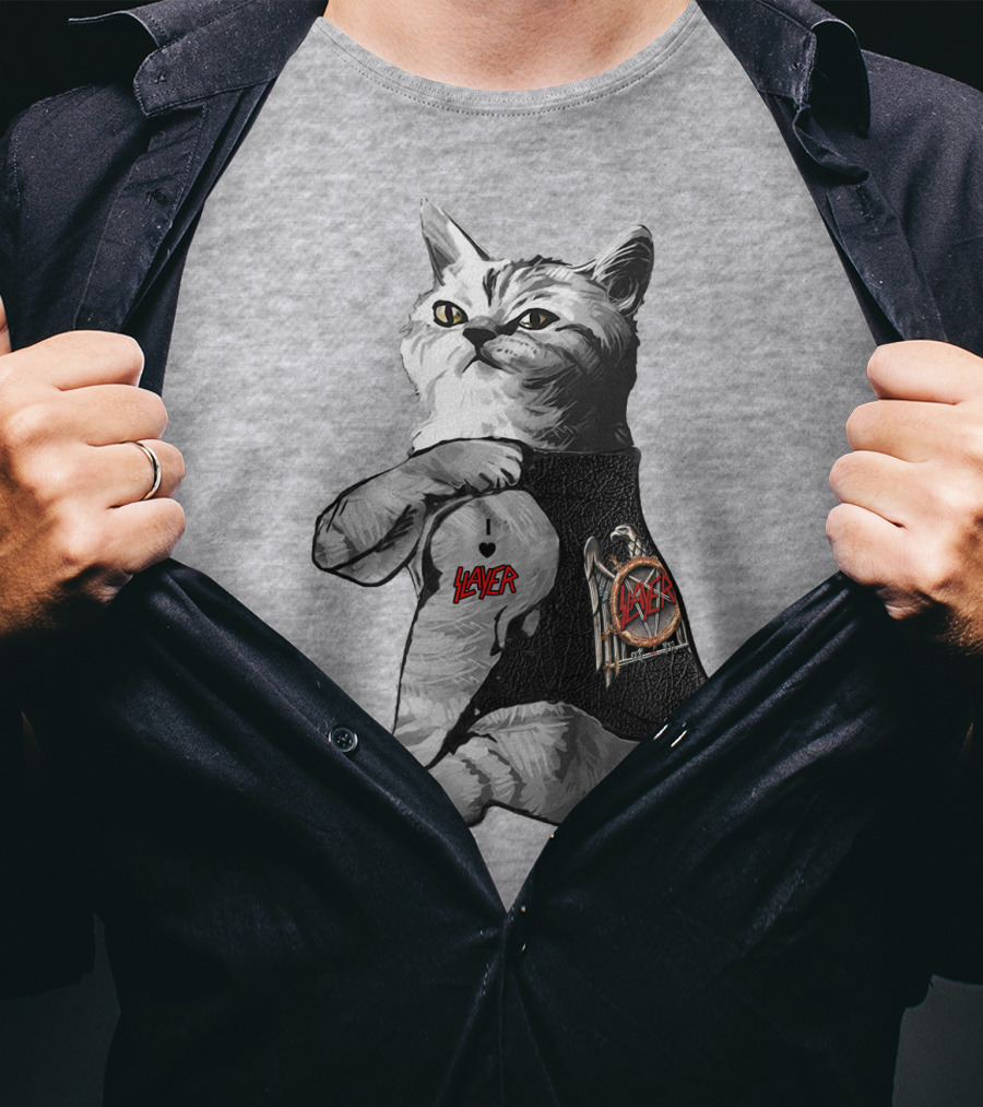 Cat Wearing Iconic Slayer Logo Vest T-Shirt