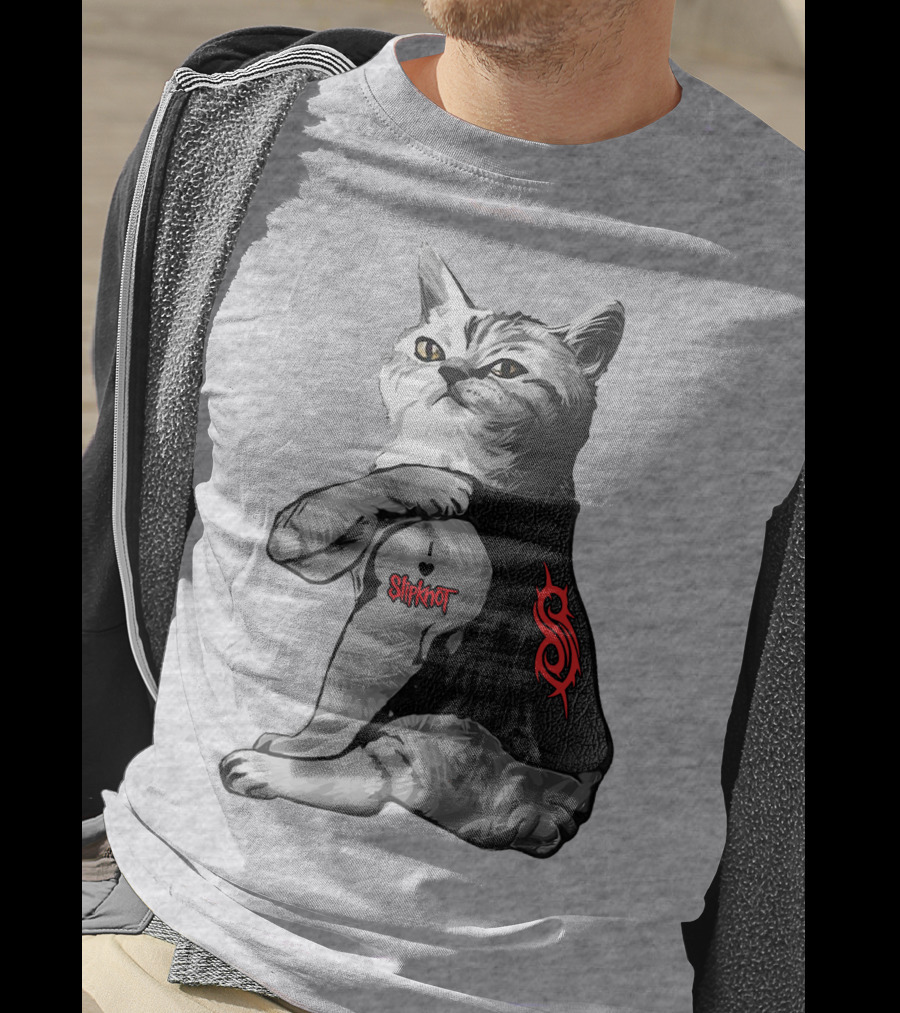Slipknot Cat With Logo And Heart Tattoo T-Shirt