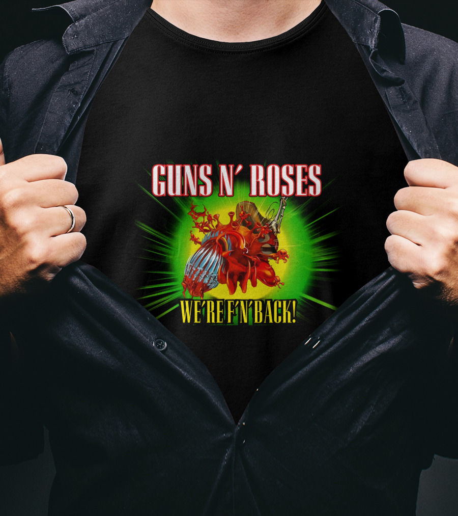 Guns N' Roses We're F'n Back Heart And Guns Burst T-Shirt