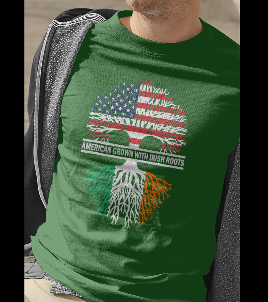 American Grown With Irish Roots Flag Tree T-Shirt