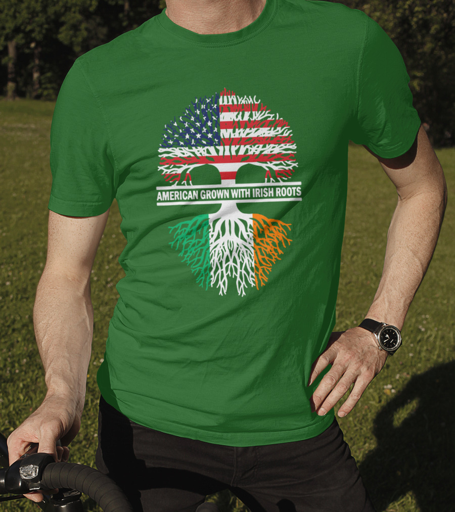 American Grown With Irish Roots Flag Tree T-Shirt