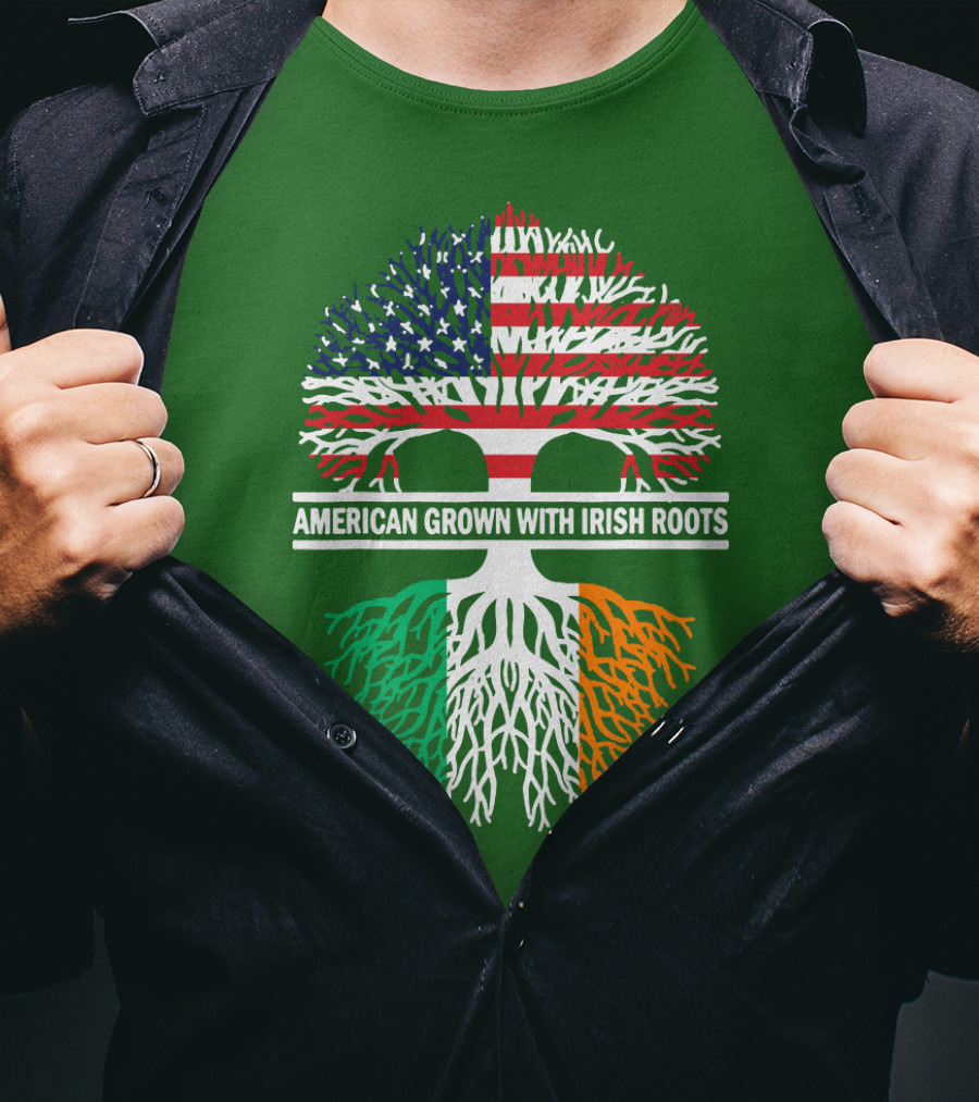 American Grown With Irish Roots Flag Tree T-Shirt