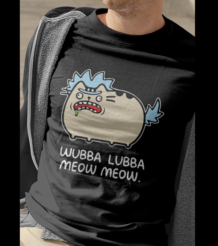 Rick And Morty Pusheen Wubba Lubba Meow Meow Cute Mashup T-Shirt