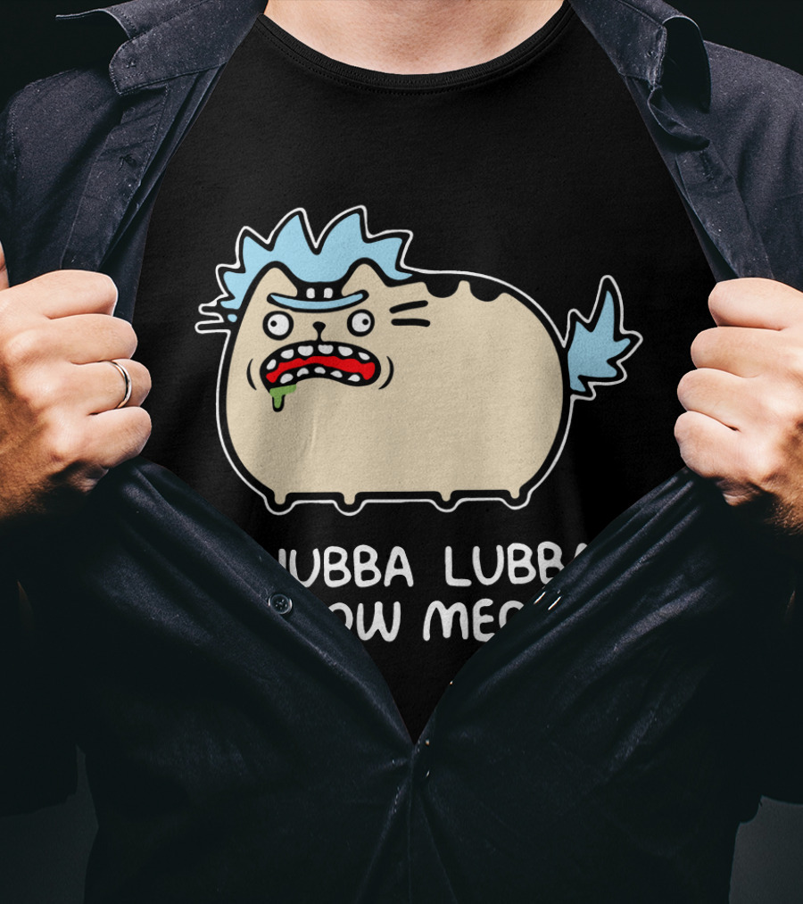 Rick And Morty Pusheen Wubba Lubba Meow Meow Cute Mashup T-Shirt