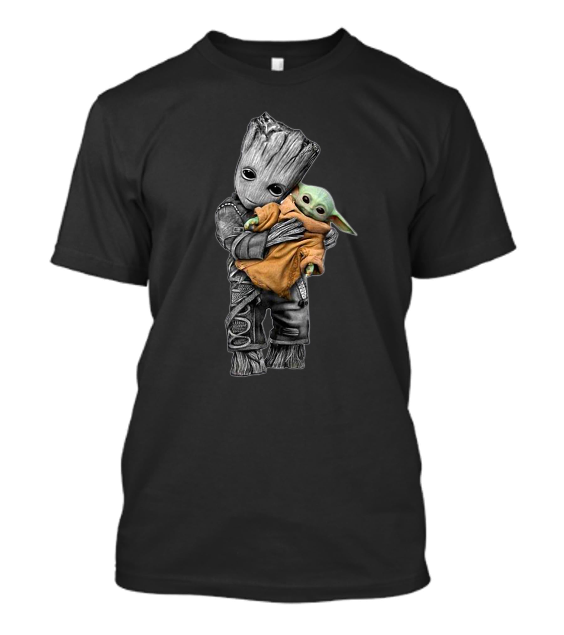 Baby Yoda And Groot Hugging Crossover Characters T-Shirt