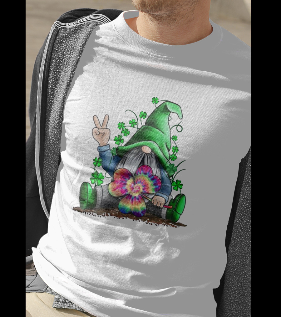 Shamrock Hippie Gnome Peace Sign Tie-Dye Clover Saint Patrick's Day T-Shirt