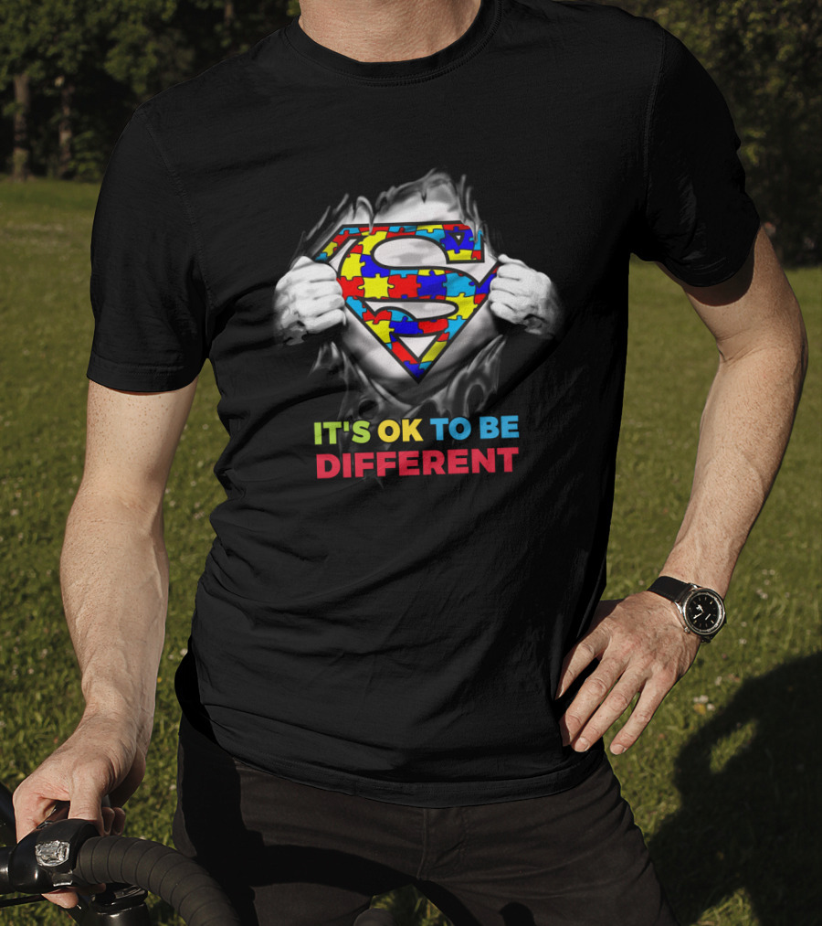 It's Ok To Be Different Superman Logo Autism Puzzle Piece Theme T-Shirt